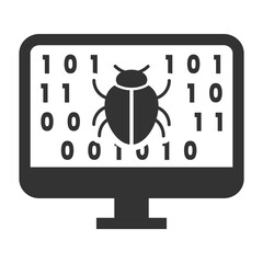 Vector illustration of the computer is infected with a virus icon in dark color and transparent background(PNG).