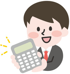 電卓を持つ会社員の男性