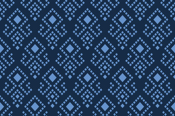 Indigo navy blue geometric traditional ethnic pattern Ikat seamless pattern border abstract design for fabric print cloth dress carpet curtains and sarong Aztec African Indian Indonesian 