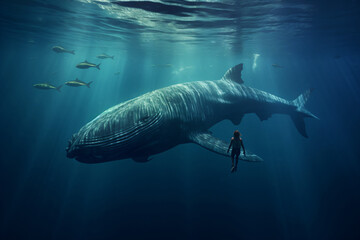 big whale in the blue ocean, underwater world