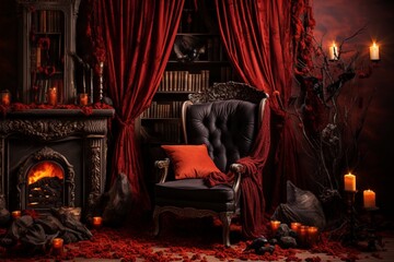 Halloween dark gothic vampire’s living room