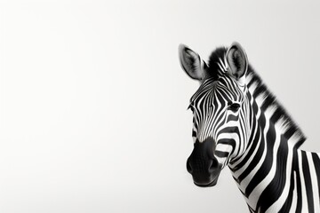 Zebra on white background, minimalistic, copy space. AI generated