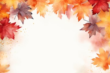 Naklejka na ściany i meble Autumn watercolor orange maple leaves on white background. AI generated