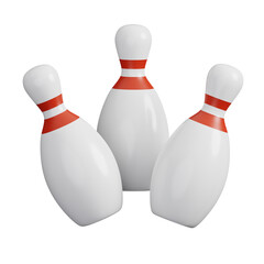 Pin bowling white with two red bands isolated. Sports, fitness and game symbol icon. 3d Render illustration.