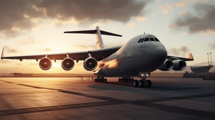 Fototapeta na wymiar Passenger plane stands on the runway visualization AI