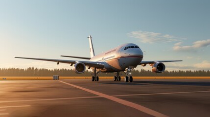 Fototapeta na wymiar Passenger plane stands on the runway 3D visualization AI