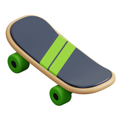 Green and black skateboard isolated. Sports, fitness and game symbol icon. 3d Render illustration. © ThxQ