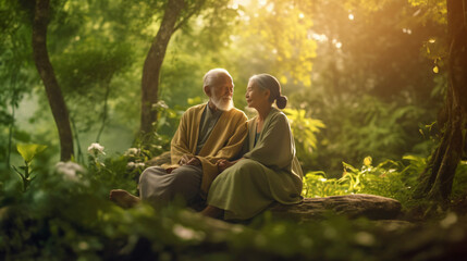 a senior couple in a serene park