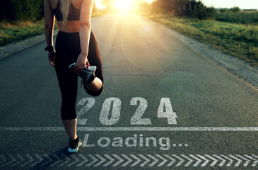  New Year 2024 with new ambitions, challenge, plans, goals and visions.Sports girl who wants to...