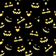 Seamless pattern with pumpkin faces. Halloween.
