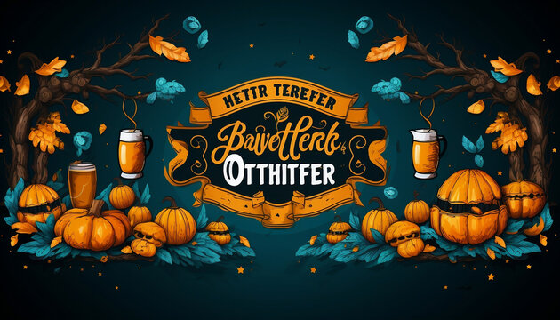 Halloween background with pumpkins in vintage style