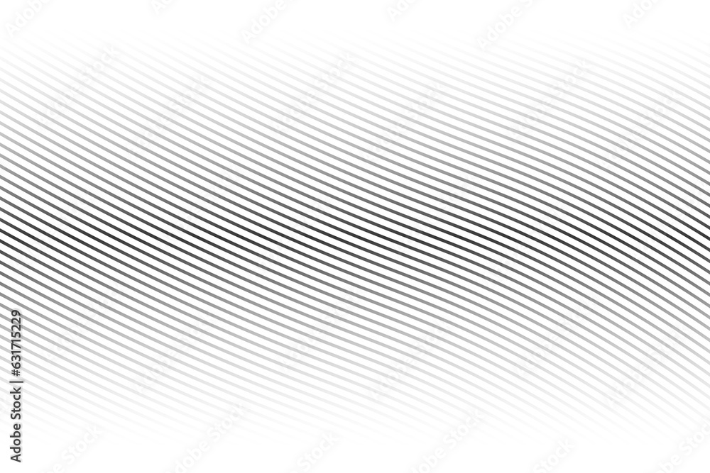 Poster abstract black and white background with curve lines and waves. diagonal lines halftone effect.