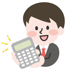 電卓を持つ会社員の男性