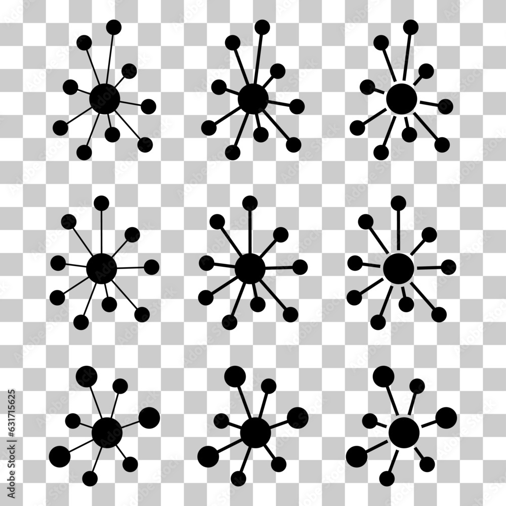 Aufkleber set of hub flat network icon, connect structure vector symbol isolated background, technology system
