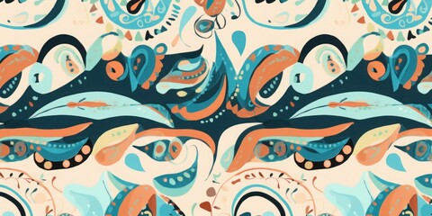 Fototapeta premium Modern hand drawn bohemian ornament pattern. Abstract trendy ethnic style. Fashionable template for your design, Generative AI