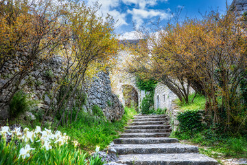 Fototapeta na wymiar Steps of the Walking Path in the Historic Village of Pocitelj in Bosnia and Herzegovina