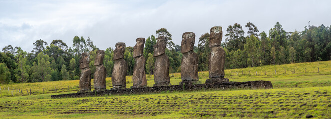 Ahu Akivi  in Rapa Nui (or Easter Island) in the Valparaíso Region of Chile.