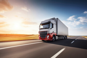 Fototapeta na wymiar A rushing modern high-speed truck on a blurred background