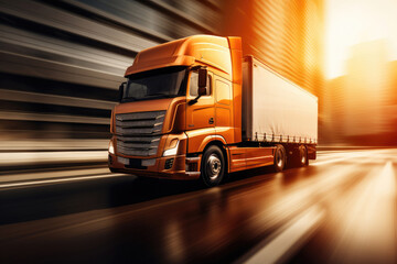 A rushing modern high-speed truck on a blurred background
