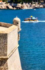 Tower and Statue of St Blaise on the St John's Fortress on the City Wall of Dubrovnik, Croatia
