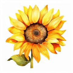 Yellow watercolor sunflower isolated