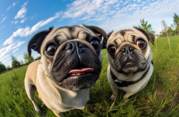 Funny pug-dogs portrait