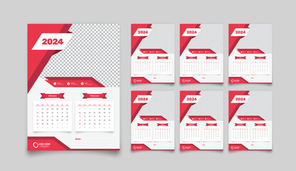 Minimalist designed creative wall calendar template for 2024 with abstract shape and accurate date format