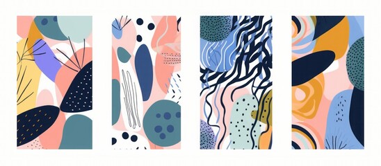 Hand drawn colorful trendy abstract pattern set. Fashionable template for design. Modern cartoon style, Generative AI