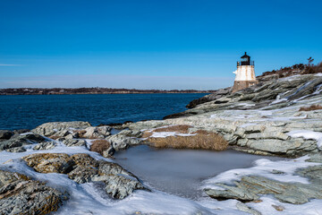Castle Hill Lighthouse in Newport Rhode Island at winter, USA - 631719095