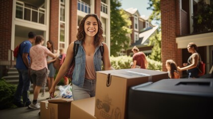 Fototapeta Young female college student moving her stuff out of home obraz