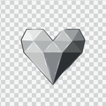 Fantastic Glass Grey Heart With Silver Frame Isolated on Transparent Background. Vector illustration 3D Crystal polygonal heart. Happy Valentine's day, Mother's Day or Woman's day Love Design Element.