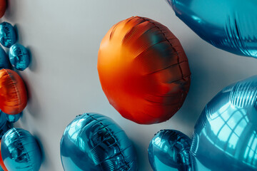 Flat balloons on the wall. The balls are brown andbrown. Festive atmosphere, interior decoration.