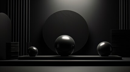 Abstract minimalistic monochrome scene with geometric shapes. Black visualization AI
