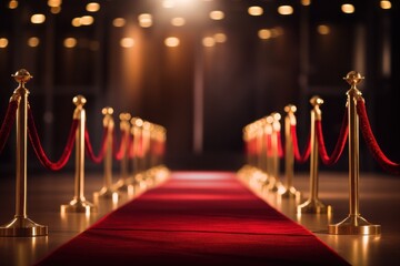 Red carpet with lights in the spotlight - obrazy, fototapety, plakaty