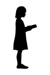 Silhouette of girl reading book while standing