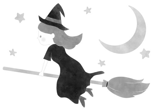 Halloween witch clipart Grayscale PNG