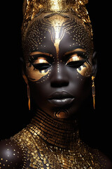 Beauty portrait fashion girl. Beauty girl face close up. luxury. Closeup African American woman Generative AI