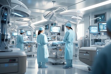Medical Team Performing Surgical Operation in Modern Operating Room. Generated with AI