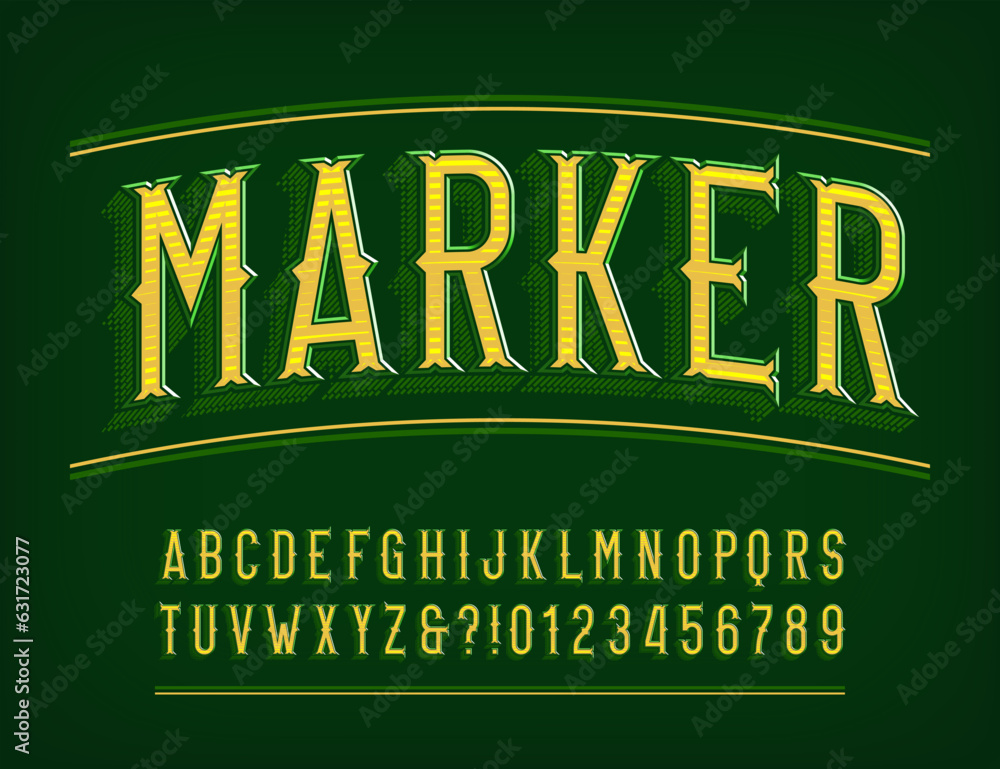 Fototapete marker alphabet font. retro ornate letters and numbers. vector typeface for your typography design.