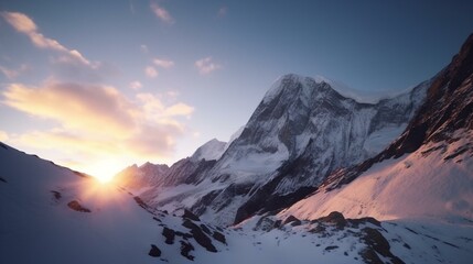 Immersive Alpine Landscape Snow-Capped Peaks in Golden Hour