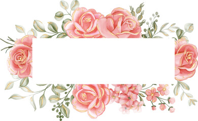 rose pink gold floral frame, flower frame for the background