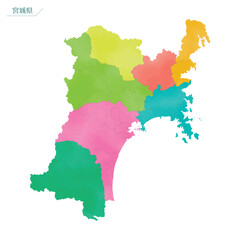 Fototapeta premium 水彩風の地図 宮城県