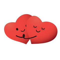 Cute Couple - Cute Hugging Heart Shaped Lover Couple - Minimalist Red Valentine's Hearts with Smiling Faces, Hand in Hand - Multi Purpose Illustration Vector Design Isolated on White Background