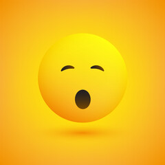 Sleepy Emoji Vector Illustration - Yawning Face with Open Mouth, Emoji with Closed Eyes - Popular Chat Element - Trending Emoticon on Yellow Background
