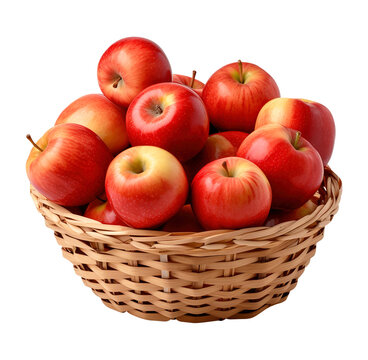 red apples in a basket isolated on a transparent background