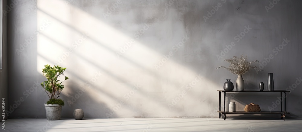 Fototapete a blank studio background is ideal for showcasing products. the gray room has shadows from a window,
