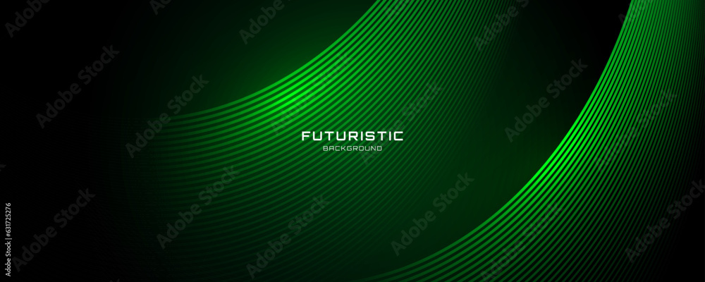Poster 3d green techno abstract background overlap layer on dark space with glowing curve lines decoration.