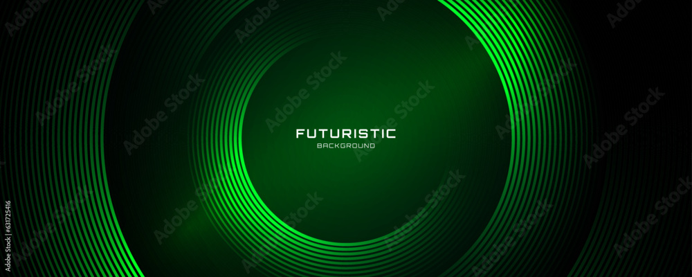 Poster 3d green techno abstract background overlap layer on dark space with glowing circle lines decoration