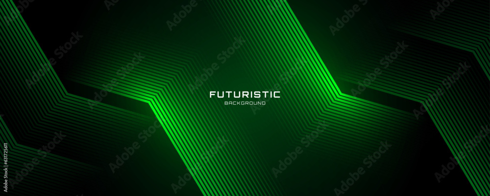 Poster 3d green techno abstract background overlap layer on dark space with glowing lines shape decoration.