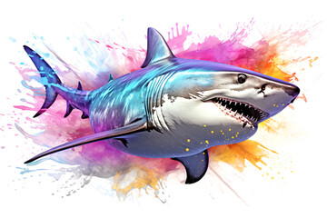 Colorful shark poster illustration isolated on white background